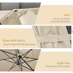 Outsunny 2.7 x 2.7 m Cantilever Parasol, Square Overhanging Umbrella with Cross Base, Crank Handle, Tilt, 360° Rotation and Aluminium Frame, Cream White - 6