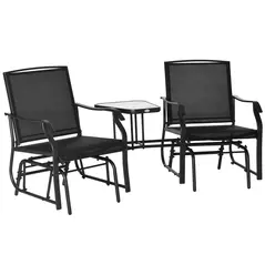 Outsunny Gliding Jack and Jill Seat, with Glass-Top Table - Black - 1