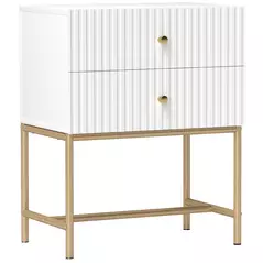 HOMCOM Elegant Two-Drawer Bedside Table - White - 1
