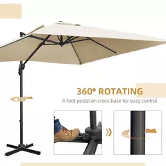 Outsunny 2.7 x 2.7 m Cantilever Parasol, Square Overhanging Umbrella with Cross Base, Crank Handle, Tilt, 360° Rotation and Aluminium Frame, Cream White - 5