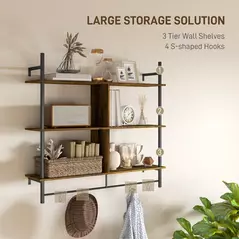 HOMCOM Three-Tier Floating Shelf - Brown/Black - 4