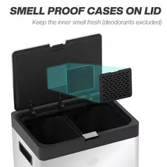 HOMCOM 56L Triple Compartment Stainless Steel Kitchen Bin, with Deodoriser Holders and Wheels - Silver Tone - 5