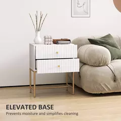 HOMCOM Elegant Two-Drawer Bedside Table - White - 8