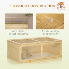 PawHut Wooden Hamster Cage with Sliding Tray, Openable Top, Hut for Syrian Hamster, Natural Wood Finish - 7