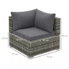 Outsunny Outdoor PE Rattan Corner Sofa, Garden Wicker Furniture Single Sofa Chair w/ Cushions, Deep Grey - 3