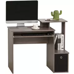 HOMCOM Computer Desk with Sliding Keyboard Tray Storage Drawer Shelf Home Office Workstation Grey - 1