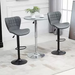 HOMCOM Bar Stools Set of 2 Adjustable Height Swivel Bar Chairs in PU Leather with Backrest & Footrest, Grey - 2