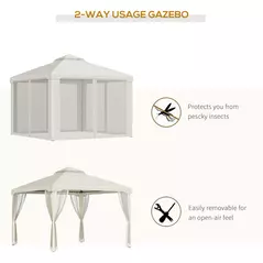 Outsunny 3 x 3 m Metal Gazebo, Garden Pavillion, Double Roof Outdoor Canopy Shelter with Mesh Sidewalls, Cream White - 4