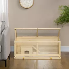 PawHut Wooden Hamster Cage with Sliding Tray, Openable Top, Hut for Syrian Hamster, Natural Wood Finish - 9