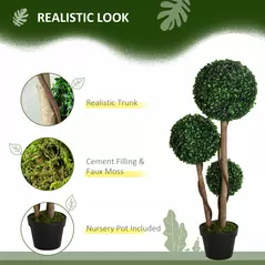HOMCOM Decorative Artificial Tree Boxwood Ball Topiary Tree in Pot, Fake Plant for Home Indoor Outdoor Decor, 90 cm, Dark Green - 4