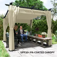 Outsunny 3 x 3 m Retractable Roof Pergola, with Curtains - Beige - 6