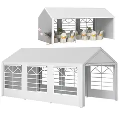 Outsunny 6m x 3m Garden Gazebo Marquee Wedding Shelter Level 4 Wind Protection, White - 1