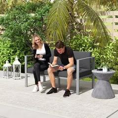 Outsunny Two-Seater Aluminium Garden Sofa - Grey - 7