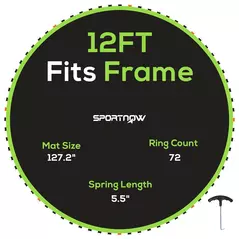 SPORTNOW Replacement Trampoline Mat with Spring Pull Tool, 72 V-Hooks, for 12ft Trampoline using 14cm Springs, Green - 1