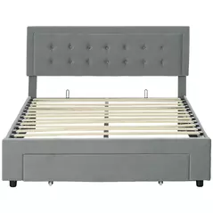HOMCOM Double Size Ottoman Bed Frame 140W x 193.5D x 95Hcm with Front Drawer - Grey - 1