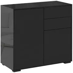HOMCOM High Gloss Frame Sideboard, Push-Open Design with 2 Drawers for Living Room, Bedroom, 74H x 79W x 36Dcm, Black - 1
