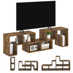 HOMCOM Three-Block Modular TV Stand - Rustic Brown - 8