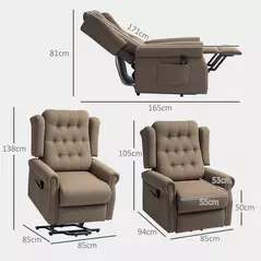 HOMCOM 45° Lifting Riser and Recliner Armchair  - Dark Brown - 3