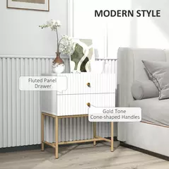 HOMCOM Elegant Two-Drawer Bedside Table - White - 4