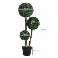 HOMCOM Decorative Artificial Tree Boxwood Ball Topiary Tree in Pot, Fake Plant for Home Indoor Outdoor Decor, 90 cm, Dark Green - 3