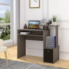HOMCOM Computer Desk with Sliding Keyboard Tray Storage Drawer Shelf Home Office Workstation Grey - 2