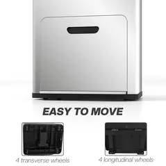 HOMCOM 56L Triple Compartment Stainless Steel Kitchen Bin, with Deodoriser Holders and Wheels - Silver Tone - 6