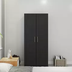 HOMCOM Double Panel Door Wardrobe, with Shelves - Black - 7