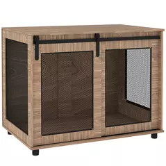 PawHut Dog Crate Furniture with Sliding Door for Large Dogs, Walnut Brown - 1