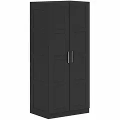 HOMCOM Double Panel Door Wardrobe, with Shelves - Black - 1
