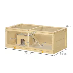 PawHut Wooden Hamster Cage with Sliding Tray, Openable Top, Hut for Syrian Hamster, Natural Wood Finish - 3