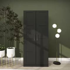 HOMCOM Double Panel Door Wardrobe, with Shelves - Black - 2