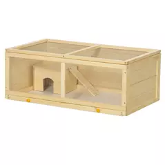 PawHut Wooden Hamster Cage with Sliding Tray, Openable Top, Hut for Syrian Hamster, Natural Wood Finish - 1