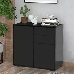 HOMCOM High Gloss Frame Sideboard, Push-Open Design with 2 Drawers for Living Room, Bedroom, 74H x 79W x 36Dcm, Black - 8