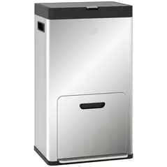 HOMCOM 56L Triple Compartment Stainless Steel Kitchen Bin, with Deodoriser Holders and Wheels - Silver Tone - 1
