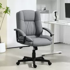 HOMCOM Linen-Look Padded Office Chair - Grey - 8