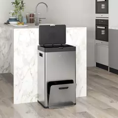 HOMCOM 56L Triple Compartment Stainless Steel Kitchen Bin, with Deodoriser Holders and Wheels - Silver Tone - 9