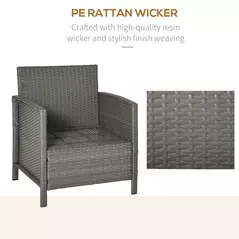 Outsunny 3 Pieces Rattan Bistro Set, Wicker Garden Furniture Set, Glass Top 2-tier Coffee Table and Chairs Set with Pillows and Washable Cushions for Outdoor, Patio, Balcony, Light Grey - 5