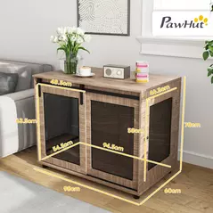 PawHut Dog Crate Furniture with Sliding Door for Large Dogs, Walnut Brown - 3
