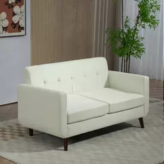 HOMCOM Two-Seater Linen-Look Sofa - Cream - 2