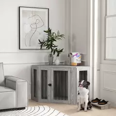 PawHut Dog Crate Furniture Side Table, with Cushion, 122 x 61 x 71cm - Grey - 2