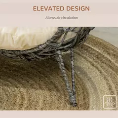 PawHut Rattan Elevated Cat Bed House Kitten Basket Ball Shaped Pet Furniture w/ Removable Cushion - Silver-Tone and Grey - 7