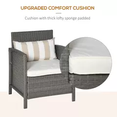 Outsunny 3 Pieces Rattan Bistro Set, Wicker Garden Furniture Set, Glass Top 2-tier Coffee Table and Chairs Set with Pillows and Washable Cushions for Outdoor, Patio, Balcony, Light Grey - 6