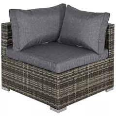 Outsunny Outdoor PE Rattan Corner Sofa, Garden Wicker Furniture Single Sofa Chair w/ Cushions, Deep Grey - 1