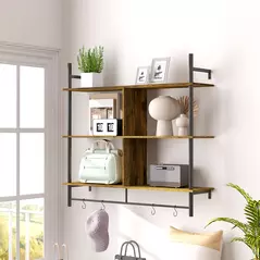 HOMCOM Three-Tier Floating Shelf - Brown/Black - 2