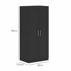 HOMCOM Double Panel Door Wardrobe, with Shelves - Black - 3