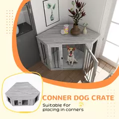 PawHut Dog Crate Furniture Side Table, with Cushion, 122 x 61 x 71cm - Grey - 5