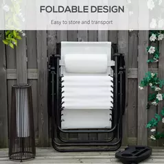 Outsunny 2 Piece Foldable Reclining Garden Chair with Headrest, Zero Gravity Deck Sun Lounger Seat Chair with Footrest, Armrest, Cup Holder & Canopy Shade, White - 6