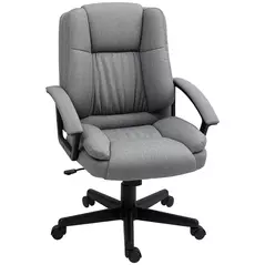 HOMCOM Linen-Look Padded Office Chair - Grey - 1