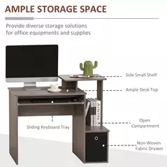 HOMCOM Computer Desk with Sliding Keyboard Tray Storage Drawer Shelf Home Office Workstation Grey - 4