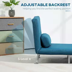 HOMCOM Single Linen-Look Sleeper Chair - Blue - 5